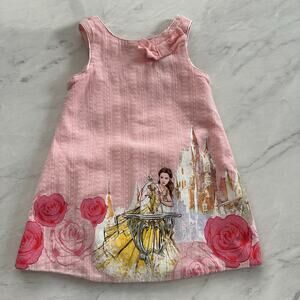 Disney Belle Beauty and the Beast Pink Dress 18 mo girls textured lined back zip